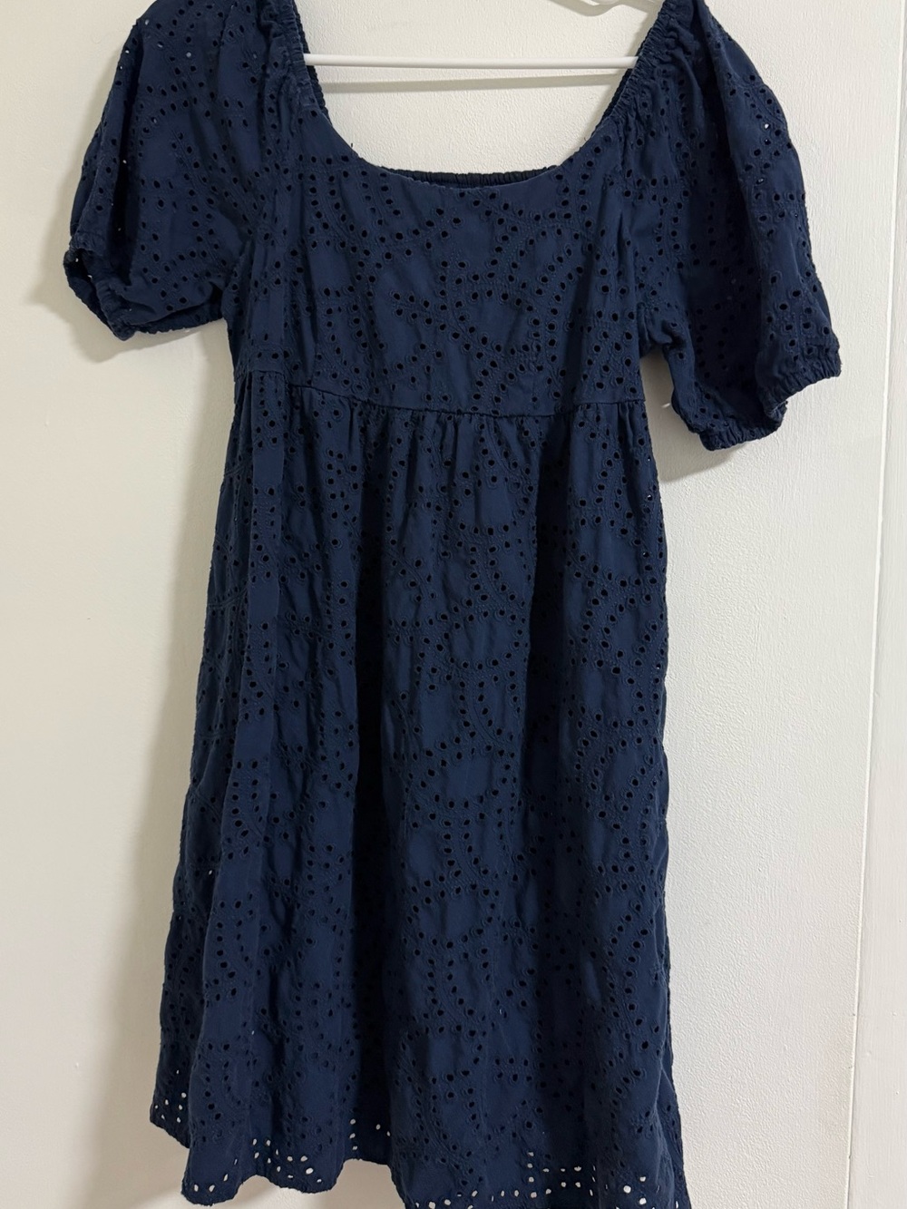 Time and Tru Navy Eyelet Puff-Sleeve Midi Dress